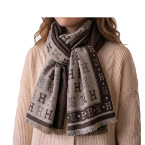 BUFANDA MONOGRAM H DOBLE FAZ CAFÉ - BEIGE
